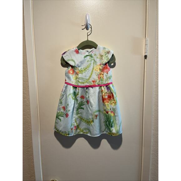 Ted Baker Toddler Girls Floral Cap Sleeve Dress Blue Size 2T Light Green Lined - Picture 2 of 10